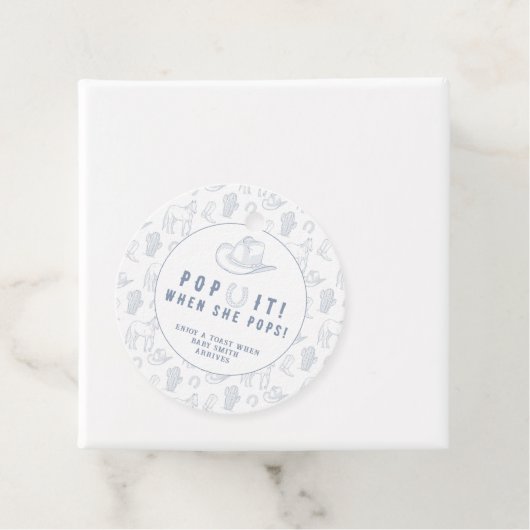 Toile Cowboy POP IT! Baby Shower Bedankjes Labels (In situ)