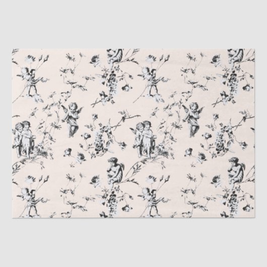 toile Cupid Angels Floral Black Cream Tissuepapier (Voorkant)