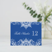 Toile Damask Receptie Tafelnummers Royal Blue (Staand voorkant)