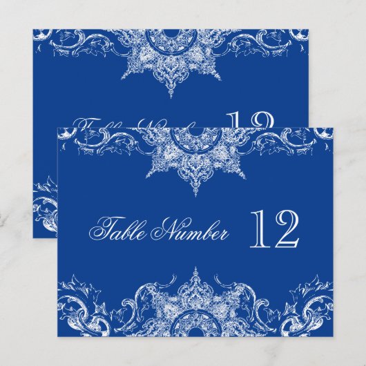 Toile Damask Receptie Tafelnummers Royal Blue (Voorkant / Achterkant)