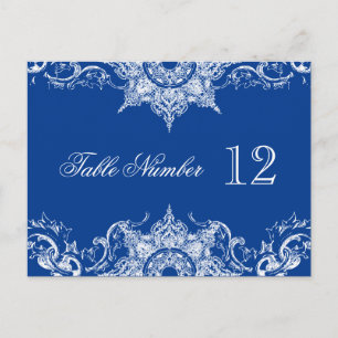 Toile Damask Reception Table Numbers Royal Blue Briefkaart