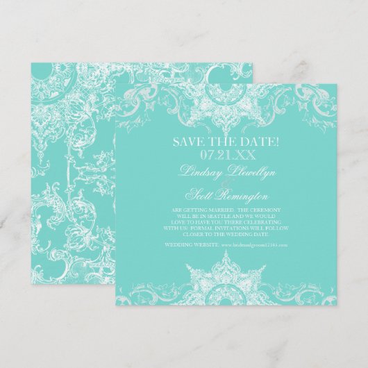 Toile Damask Swirl bewaart de data Save The Date (Voorkant / Achterkant)