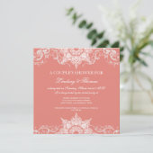 Toile Damask Swirl Couples Douche Coral Pink Kaart (Staand voorkant)