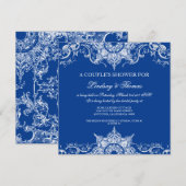 Toile Damask Swirl Couples Douche Royal Blue Kaart (Voorkant / Achterkant)