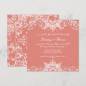 Toile Damask Swirl Couples Shower Coral Pink Kaart (Voorkant / Achterkant)