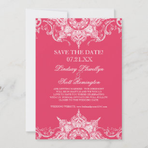 Toile Damask Swirl Save the Dates Hot Pink Kaart