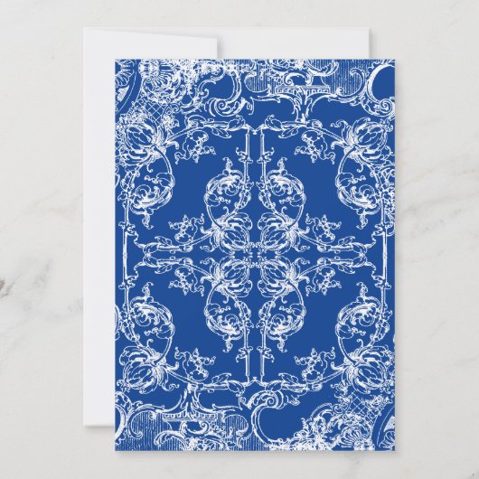 Toile Damask Swirl Wedding Invite Royal Blue Kaart (Achterkant)