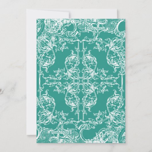 Toile Damask Swirl Wedding Nodig Blauwgroen Groen  Kaart (Achterkant)