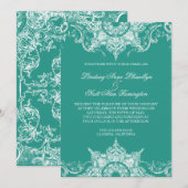 Toile Damask Swirl Wedding Nodig Blauwgroen Groen  Kaart (Voorkant / Achterkant)
