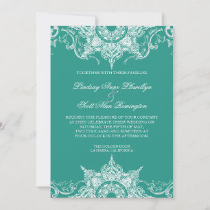 Toile Damask Swirl Wedding Nodig Blauwgroen Groen  Kaart