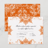 Toile Damask Swirl Wedding RSVP Card Tangerine (Voorkant / Achterkant)
