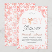 Toile de Jouy Arch Pink Bow Floral Baby shower Kaart (Voorkant / Achterkant)