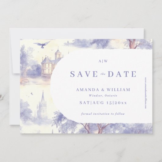 Toile de Jouy Art Wedding Save The Date (Voorkant)
