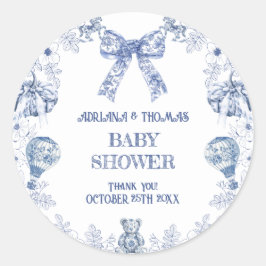 Toile de jouy baby shower bedankt ronde sticker