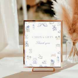 Toile De Jouy Baby Shower Blauwe Strik Tafel Signa Foto Afdruk