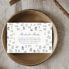 Toile De Jouy Baby Shower Blue Bow Books for Baby Informatiekaartje