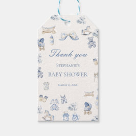 Toile De Jouy Baby Shower Blue Bow Boy Cadeaulabel