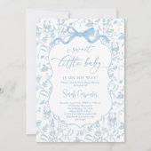 Toile De Jouy Baby shower Blue Bow Boy Invitation Kaart (Voorkant)
