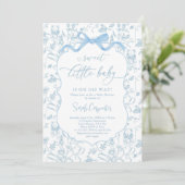 Toile De Jouy Baby shower Blue Bow Boy Invitation Kaart (Staand voorkant)