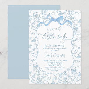 Toile De Jouy Baby shower Blue Bow Boy Invitation Kaart