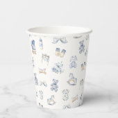 Toile De Jouy Baby Shower Blue Bow Boy Papieren Bekers (Achterkant)