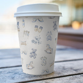 Toile De Jouy Baby Shower Blue Bow Boy Papieren Bekers