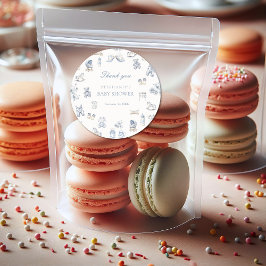 Toile De Jouy Baby Shower Blue Bow Boy Ronde Sticker