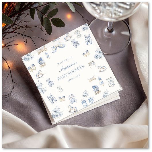 Toile De Jouy Baby Shower Blue Bow Boy Servet