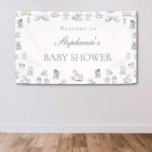 Toile De Jouy Baby Shower Blue Bow Boy Spandoek