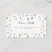 Toile De Jouy Baby Shower Blue Bow  Diaper Raffle Informatiekaartje (Voorkant)