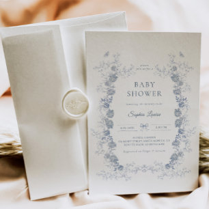 Toile de Jouy Baby shower Blue Chinoiserie Floral Kaart