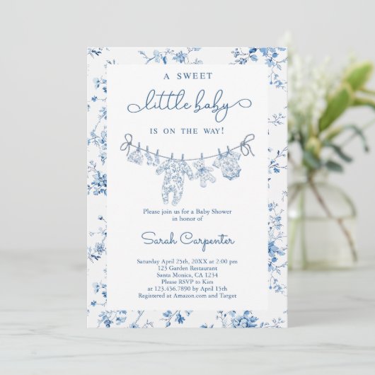 Toile De Jouy Baby shower Boy Kaart (Staand voorkant)