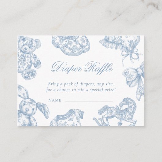 Toile de Jouy Baby shower Luier Raffle Informatiekaartje (Voorkant)
