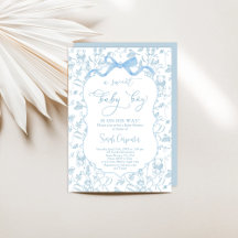 Toile De Jouy Baby shower met Bow Boy Invitation