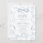 Toile De Jouy Baby shower met Bow Boy Kaart (Voorkant)