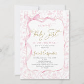 Toile De Jouy Baby shower met Bow Girl Kaart (Voorkant)