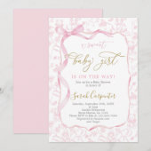 Toile De Jouy Baby shower met Bow Girl Kaart (Voorkant / Achterkant)