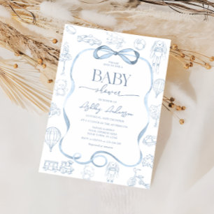 Toile De Jouy Baby Shower met Strik Jongen Kaart