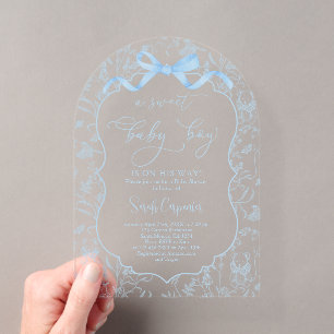 Toile De Jouy Baby Shower met strik jongen uitnodi Acryl Uitnodigingen