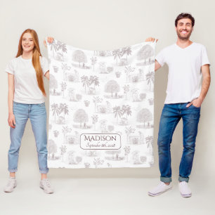 Toile de Jouy Babydeken met Naam Geboortedatum Fleece Deken