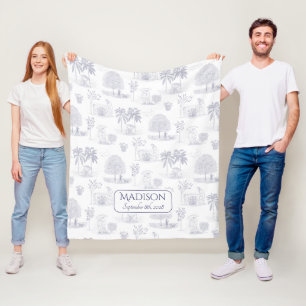 Toile de Jouy Babydeken met Naam Geboortedatum Fleece Deken