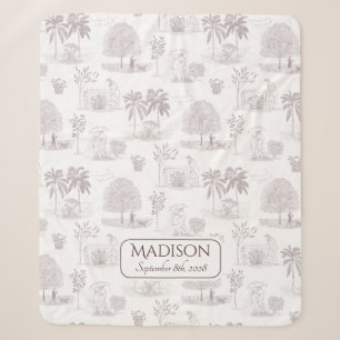 Toile de Jouy Babydeken met Naam Geboortedatum Sherpa Deken