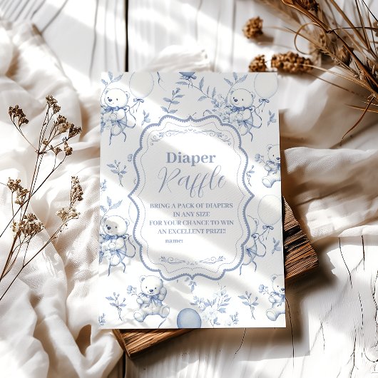 Toile De Jouy Beer Baby shower Diapper Raffle Informatiekaartje