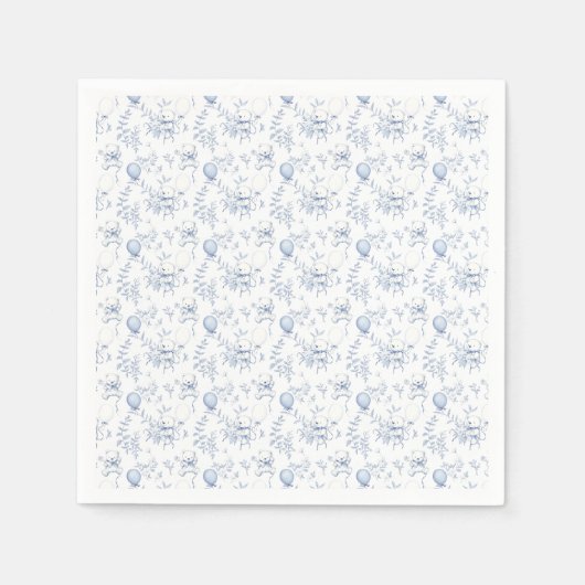 Toile De Jouy Beer Blauw Baby shower Servet (Voorkant)
