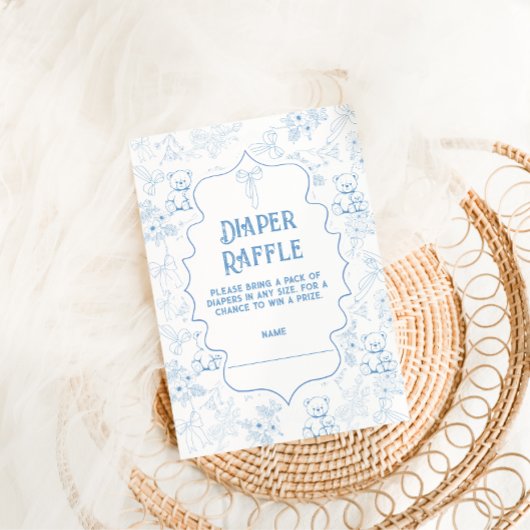 Toile De Jouy Beer Blauwe Luier Raffle Informatiekaartje