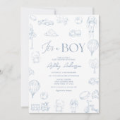 Toile De Jouy Blauw  Baby shower Kaart (Voorkant)