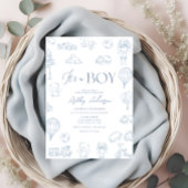 Toile De Jouy Blauw  Baby shower Kaart
