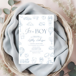 Toile De Jouy Blauw  Baby shower Kaart