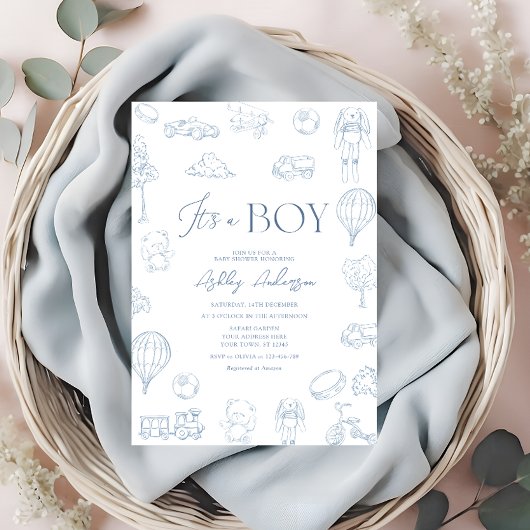 Toile De Jouy Blauw  Baby shower Kaart