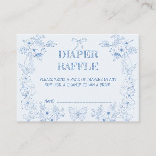 Toile De Jouy Blauw Bloemen Jongen Luier Raffle Informatiekaartje (Voorkant)